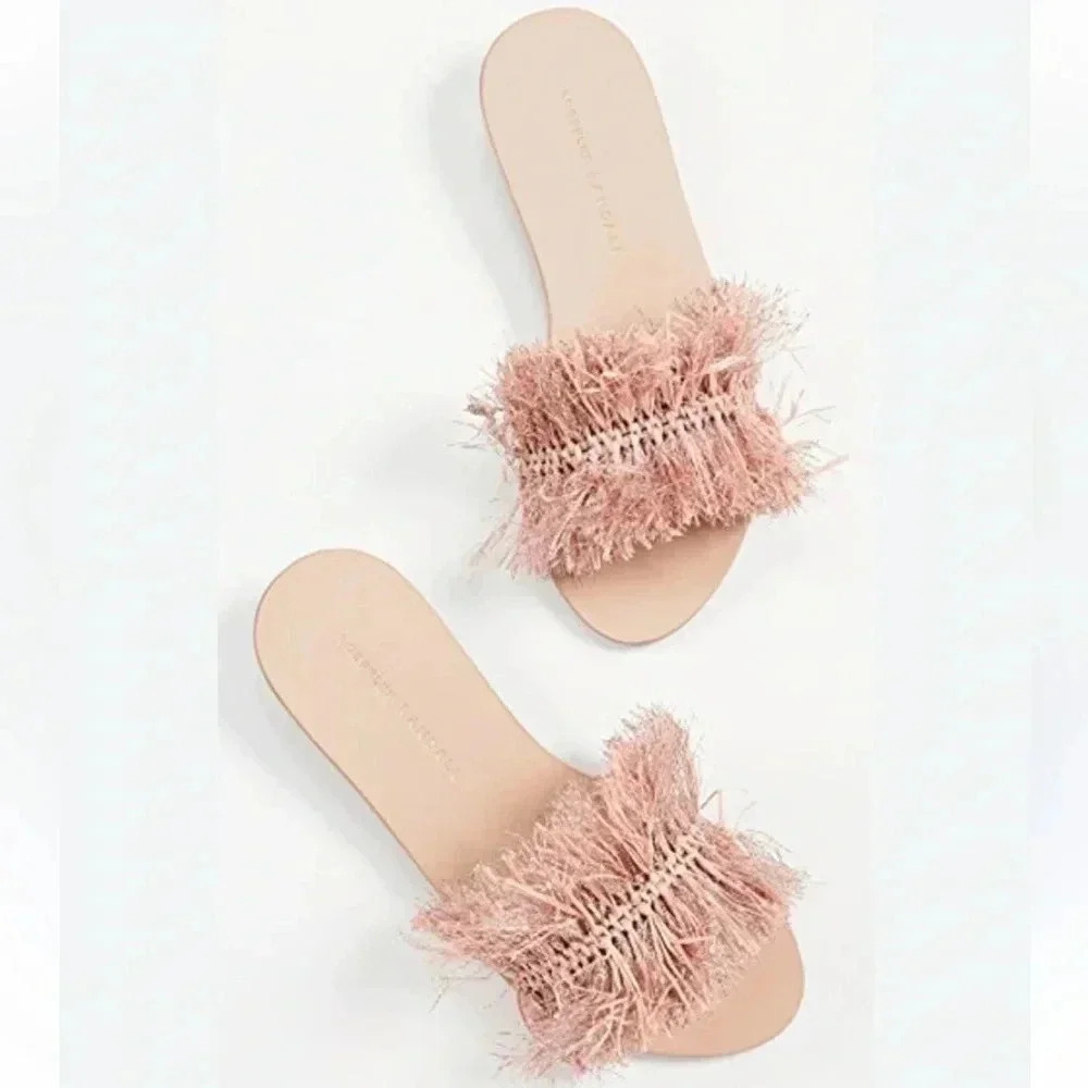 NWOT LOEFFLER RANDALL Katie Raffia Plank Slide in Ballet & Rose Gold size 9